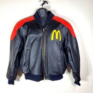 Vintage McDonalds Racing Team Large Leather Bomber Jacket Black Red Yellow